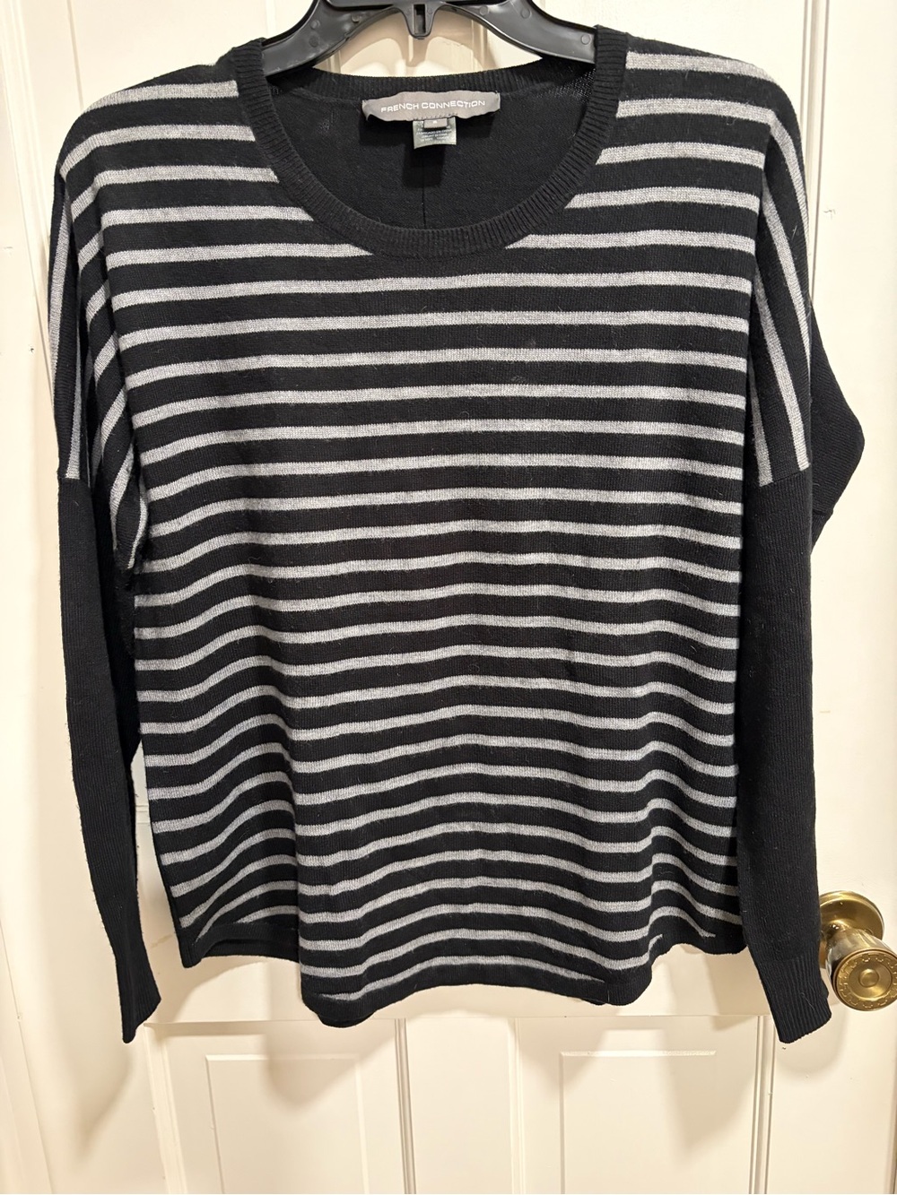 French Connection Striped Long Sleeve Sweater in Black & Light Gray Size S